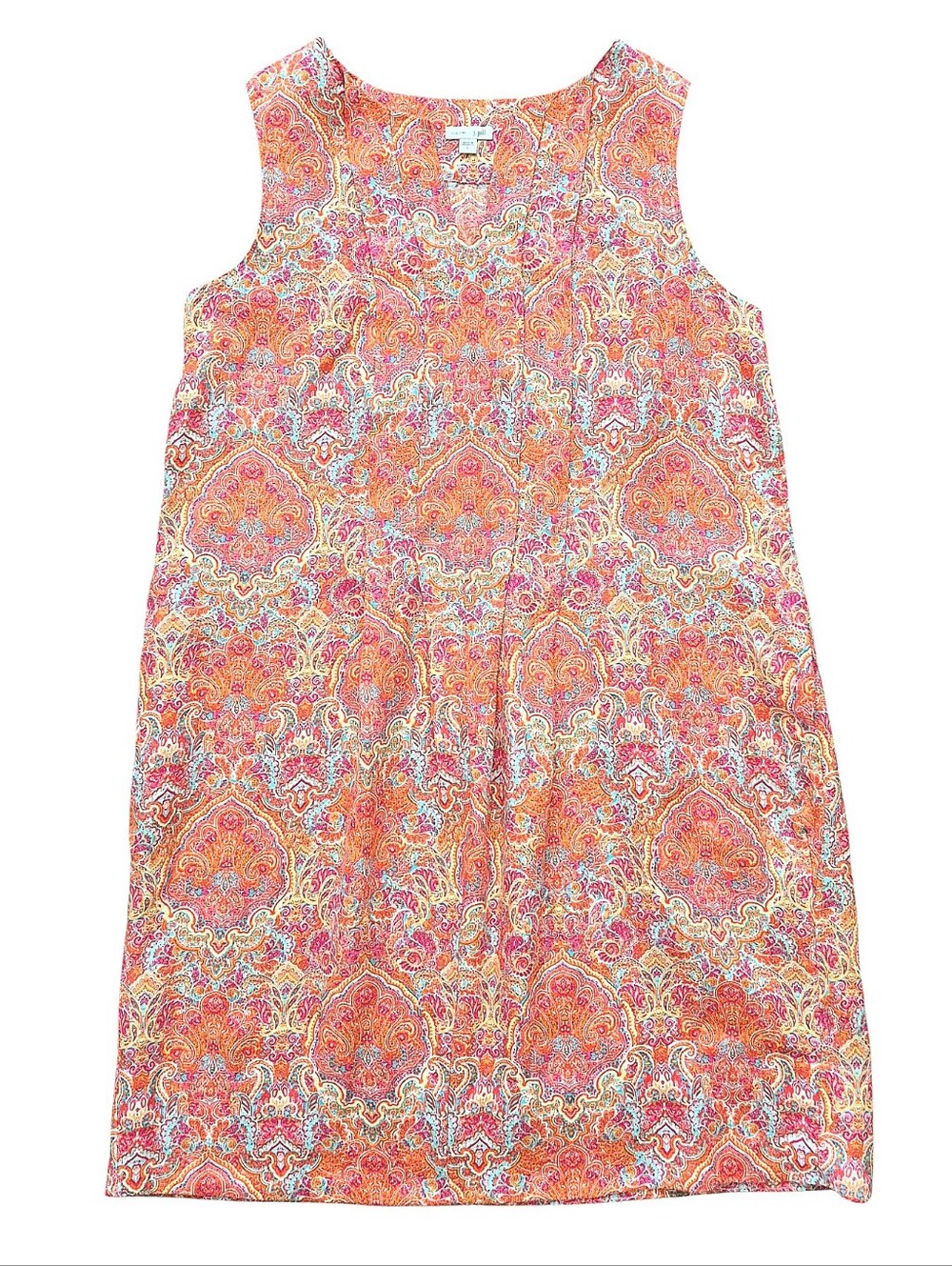 J. Jill Love Linen Paisley Floral Midi Dress L Sleeveless pockets coastal beach - Picture 12 of 13